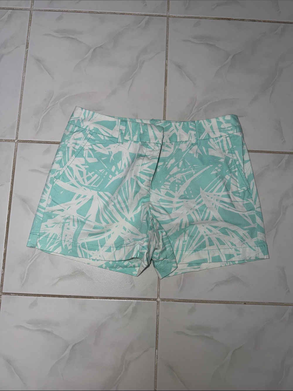 LOFT Mint Green and White Palm-Print Shorts